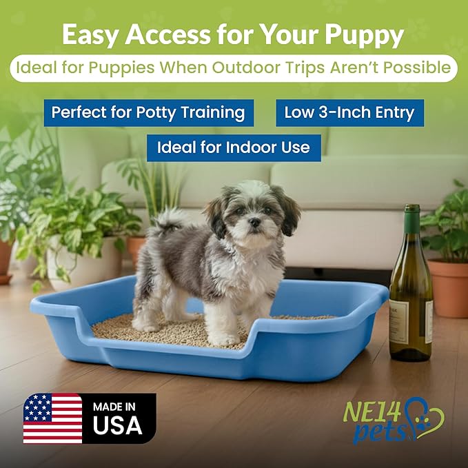 Dog Litter Box, Blue Color, Large Size, Durable & Pet Safe Puppy Litter Box, Indoor Open Top Entry Dog Litter Pan, Comfortable for Dogs, Great for Dogs up to 20 lbs (2 Pack)