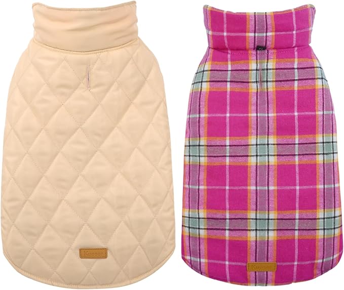 Kuoser Warm Dog Coat, Waterproof Dog Jacket for Extra Large Dogs, Adjustable Durable XL Doggie Winter Coat Reversible Cozy Puppy Cold Weather Apparel from Small to Large Breed, Rose XL