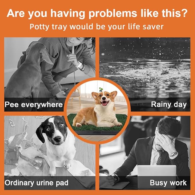 Dog Grass Pad with Tray 25"X20" - Artificial Turf Pet Potty for Apartment Balcony/Patio, Portable Fake Grass Litter Box for Dogs Training, Indoor/Outdoor Reusable Washable Pee Mat