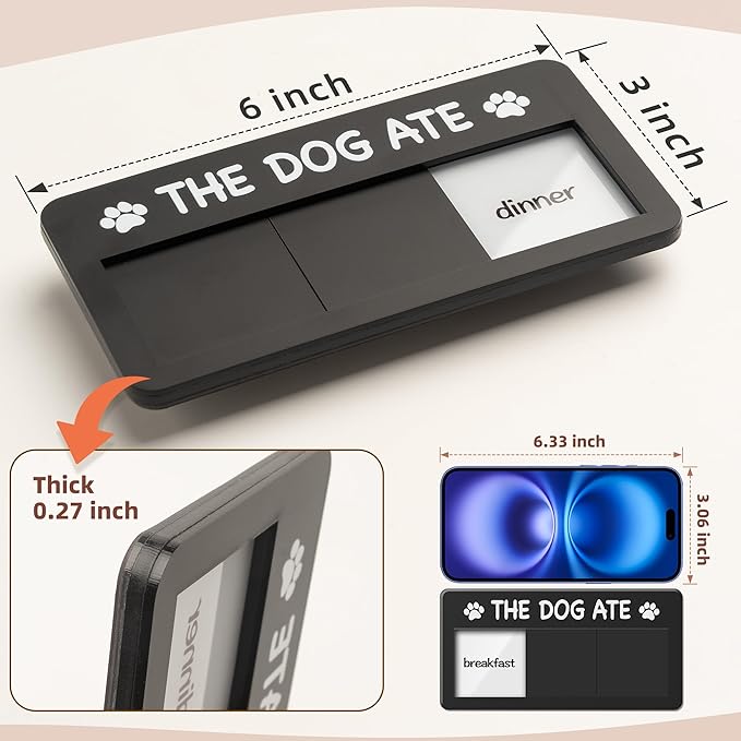 Dog Fed Sign- Dog Feeding Chart 3 Times A Day,Pet Feeding Reminder,Did You Feed The Dog Tracker with Magnets and Double Sided Tape for Fridge, Prevent Over Feeding, Black