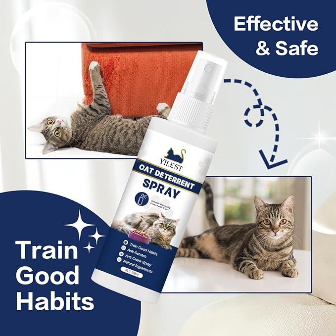 Cat Deterrent Spray - Indoor & Outdoor Anti-Scratch Cat Repellent for Furniture, Sofas, Rugs, Curtains, and Plants, Alcohol-Free & Non-Toxic Formula Repellent
