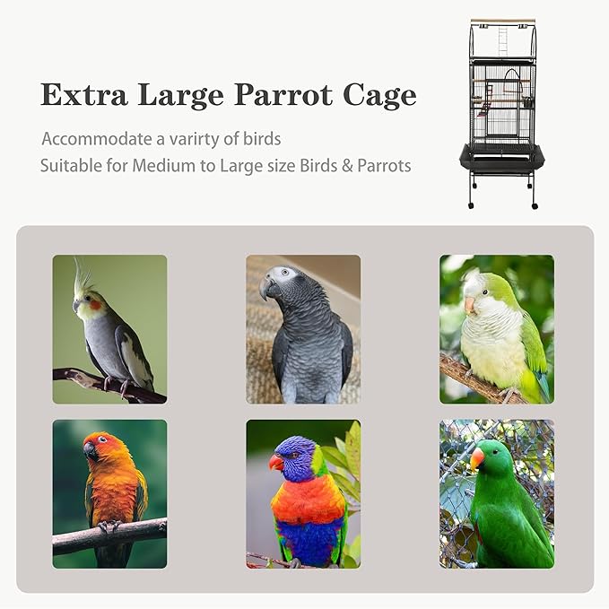 69-inch Large Bird Cages for Parrots,Large Parrot Cages for Large Birds, Flight Cage for Birds,Large Parakeet Cage with Birdcage Cover for African Grey,Quaker,Cockatiel,Green Cheek Conure