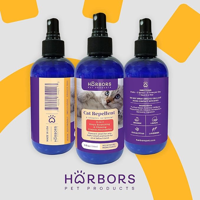Harbor's Pet Products Harbors Cat Scratch and Chewing Deterrent Spray - 8 oz / 236 ml | Formulated with Essential Oils | 100% Satisfied or Return