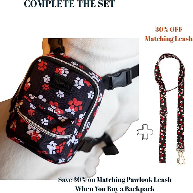 Pawlook Dog Backpack Harness – Street Smart | Waterproof, Adjustable, Breathable – Leash Attachment D-Rings, Poop Bag Pocket – Small & Medium Dogs – 8 Styles Paws Up Small