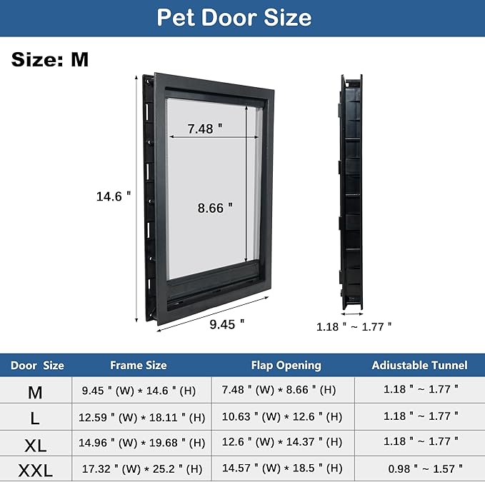 CEESC Dog Door with Soft Transparent Magnetic Flap and Snap-in Closing Panel, Premium PVC Plastic Doggie Door for Small Dog and Cat(M,Black)