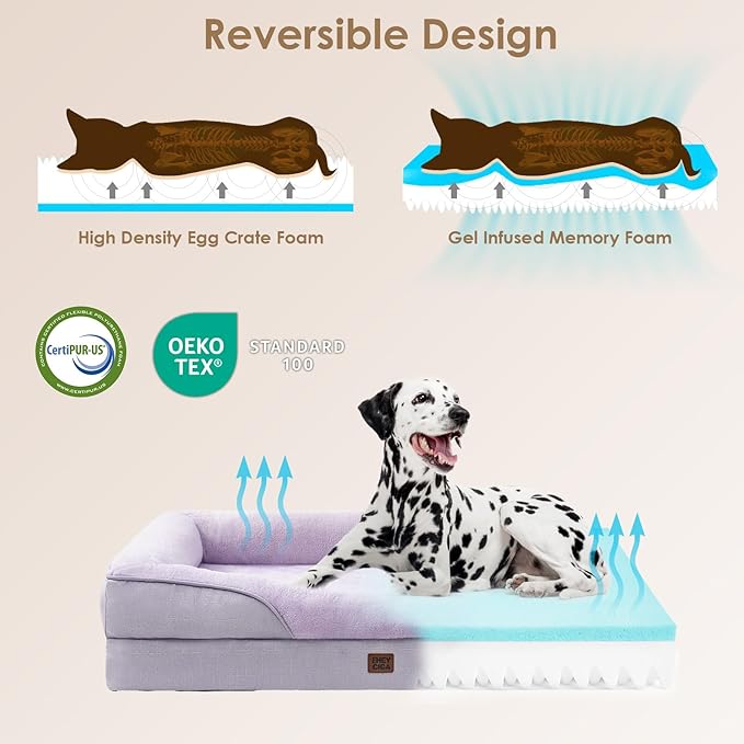 EHEYCIGA Orthopedic Dog Bed for Medium Dog, 30x20x6.5 Inch Memory Foam Dog Couch Bed with Sides, Waterproof Liner & Washable Removable Cover, Bolster Pet Sofa, Purple