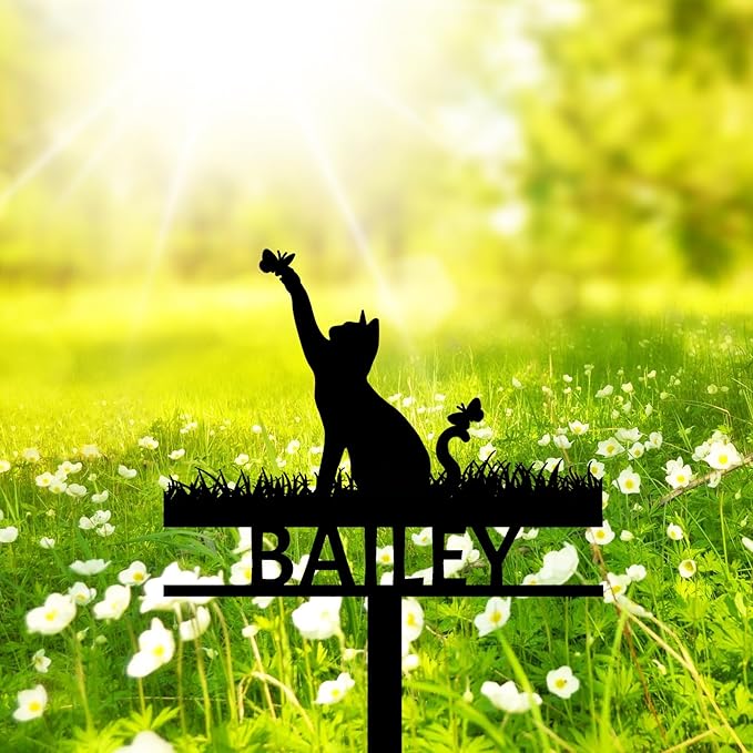 Personalized Pet Cat Memorial Grave Marker, Custom Metal Cat Memorial Stake Grave Marker Memorial Plaque, Customized Memorial Gifts Cemetery Garden Grave Decoration for Cat Remembrance