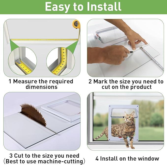 Cat Door for Window, Fits 18"-28" Width Window, Cat Window Door with 4 Locking Modes, Pet Friendly Window Cat Door Insert, Magnetic Closure, Weatherproof, Easy Installation, Clear Plexiglass