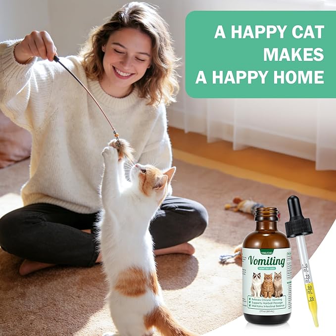 Vomiting Relief for Cats, Cat Vomit Remedy, Digestive Support Drops with Probiotics to Help Reduce Vomiting, Hairballs & Sensitive Stomach, Supports Gut Health, Easy to Mix with Food - 2 FL OZ