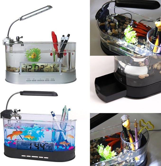 Modern Home USB Desktop Aquarium with Light/Clock Organizer