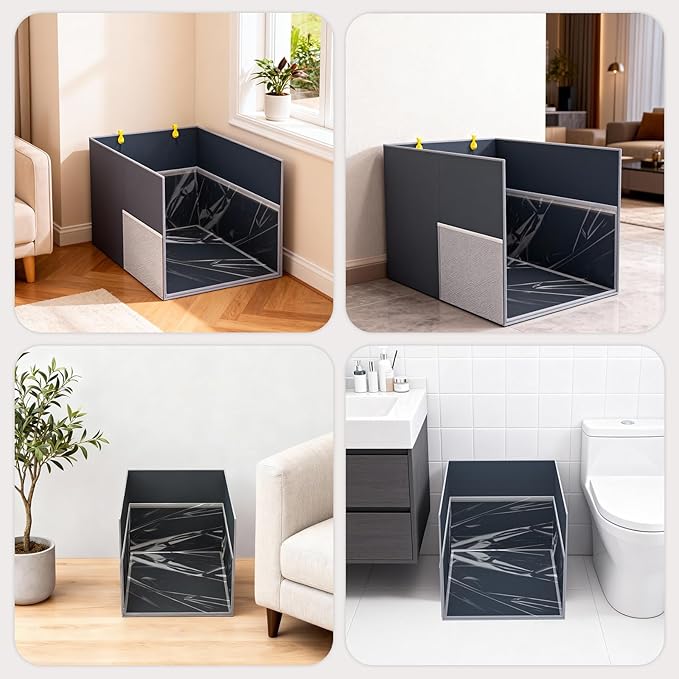 Aokeyee Cat Litter Box Enclosure Splash Guard, Extra Large 27"x22"x17" Foldable Waterproof Shield with Removable PVC Mat, Easy Clean Pet Litter Box Cover with 2 Hooks