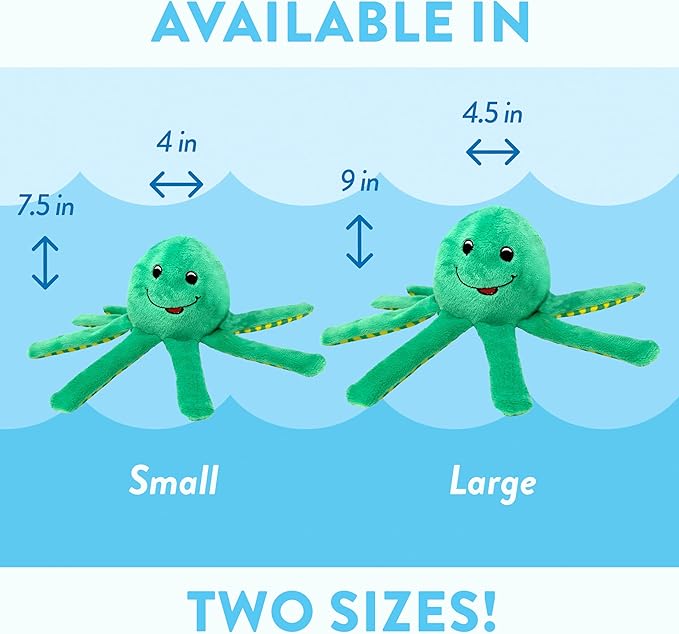 Spunky pup Clean Earth Plush Octopus | Made from 100% Recycled Water Bottles | Large, Green (7208)