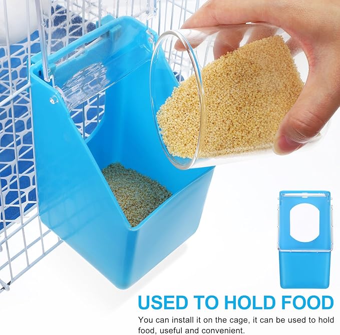 4Pcs Hanging Bird Feeder Boxes with Lid, Multi-Function Pigeon and Quail Food Dispenser, Blue Cage Feeder Bowls for Bird Feeding and Watering Supplies