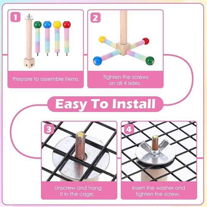 Rotating Parrot Perch Toy with Chew Ball - Bird Cage Accessories for Small and Medium Birds - Natural Wood and Cotton Rope Parakeet Toys and Accessories