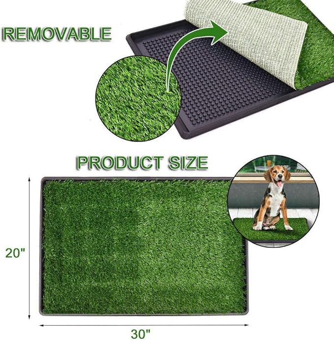 LOMANTOWN Dog Grass Pad with Tray Indoor Outdoor Pet Training Grass with Tray Washable Pee Pads, 3 Layered System Dog Litter Box for Puppy Training (30 x 20 in)