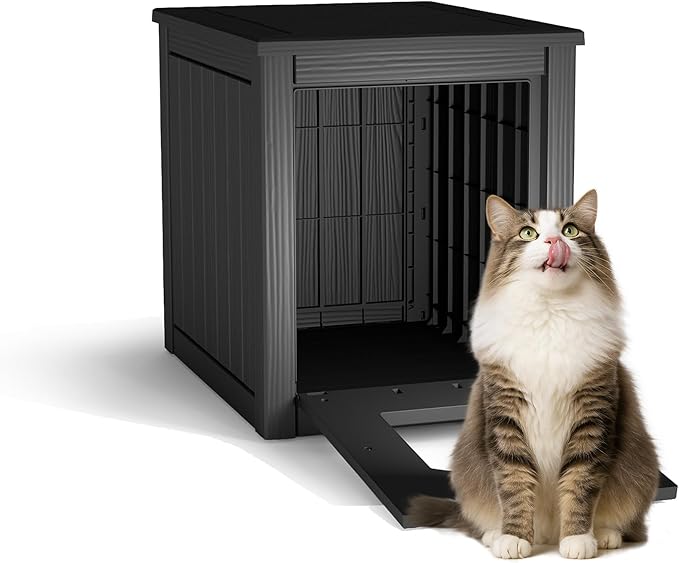 DRATO Indoor & Outdoor Cat House, Durable Resin Pet Shelter with Weatherproof Design, Spacious Interior & Easy Assembly for Multiple Settings