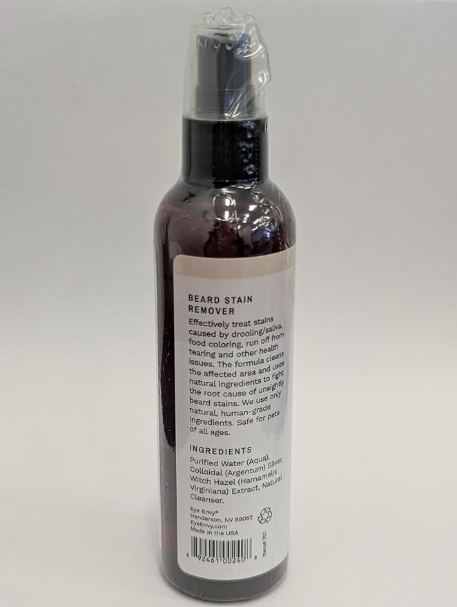 Eye Envy Beard Stain Remover Spray for Dogs/Cats. 100% Natural, Safe. Remove Stains from Drooling, Saliva, Food, Runoff from Tearing. Treats The Cause. Removes Odors. Keeps Dog Beards Clean. 4oz