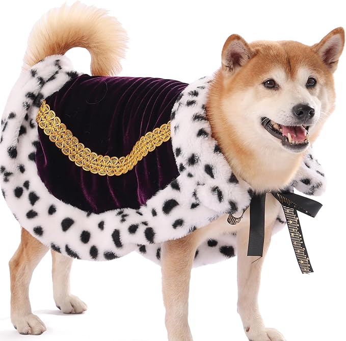 Lovelyshop pet Serial Lux Fur Purple Cat Dog Cloak for Halloween Costumes, King Queen Prince and Princess Cosplay- M/Regular