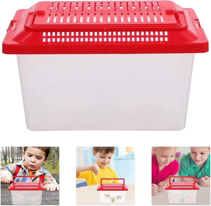 FRCOLOR Portable Fish Tank Handheld Aquarium Transparent Turtle Box Pet Hamster Box 7.08X8.66X4.33In Compact Reptile Amphibian Habitat