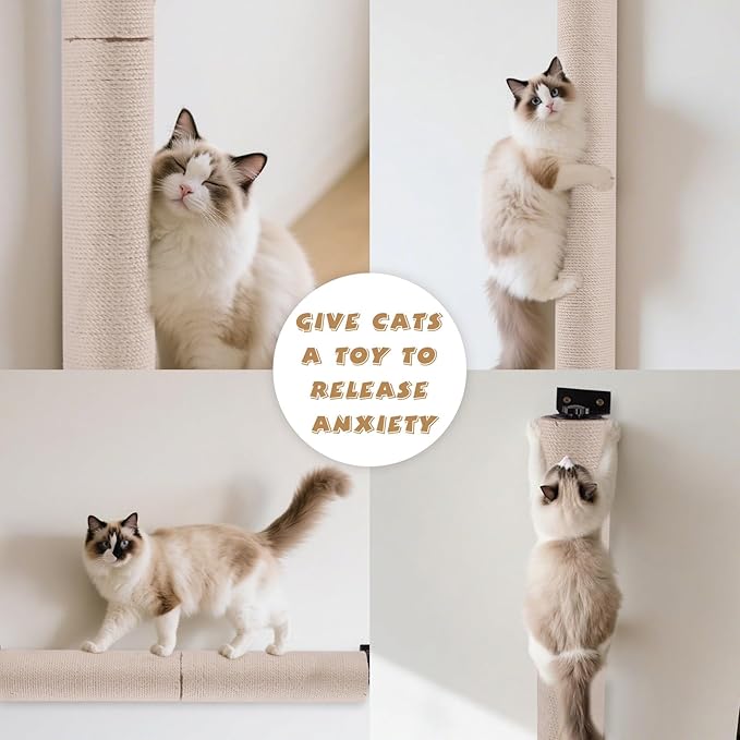 Cat Scratching Post Wall Mounted, 24 inch Tall 3.5 inch Diameter Cat Tree Scratch Post, Hemp Rope Scratcher Posts for Indoor Kittens and Large Cats with Screws
