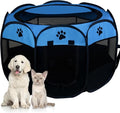 Dog Playpen,Puppy Pet Cat Playpen Indoor for Small Dogs Tent Crates Cage Indoor/Outdoor, Portable Pop Up Dog Kennel Playpen with for Dogs/Cats/Rabbits, Removable Zipper Top(Small Size, Blue)