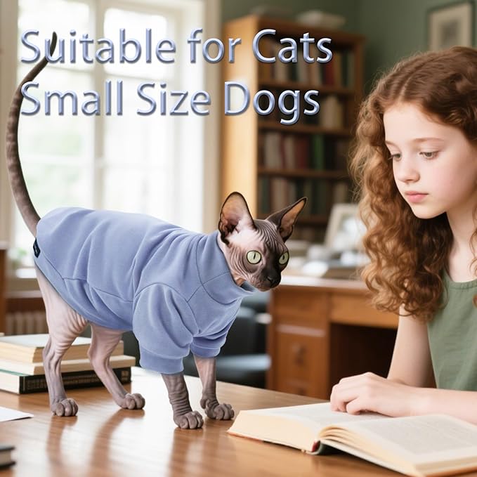 Fleece Sphynx Cat Clothes Soft Hairless Cat Clothes Pullover Cat Sweater for Chihuahua All Season Light and Warm Kitten Cloth for Cats Only Puppy Clothes Small Dog Sweater (Purple, Small)