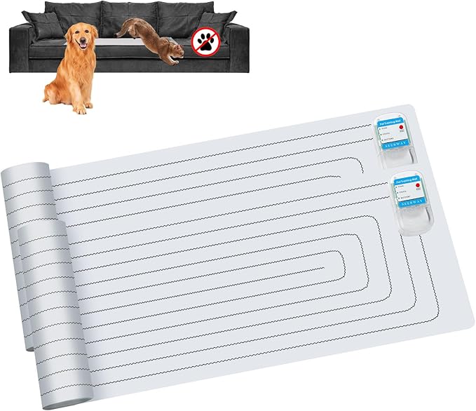 SEERWAY Scat Pet Shock Mat 2 Pieces, Shock Pads for Dogs and Cats Training Indoor, Electric Repellent Mat Keeps Pets Off Couch, Sofa, Countertop, 3 Modes, 2 Pieces Same Size, Battery Operated