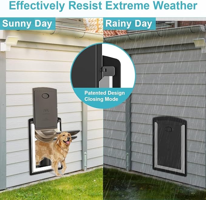ClawJaw Dog Door for Exterior Wall, Metal Frame and Telescopic Tunnel Pet Door, Double-Sided Wind Deflector and Magnetic Flaps, Easy to Install, Black (Pets Up to 110 Lb)-Large