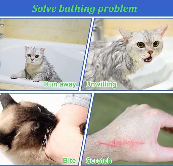 Cat Bathing Bag, Breathable Mesh Cat Shower Bag Anti Scratch Adjustable Cats Grooming Washing Bag for Nail Trimming Polyester Soft
