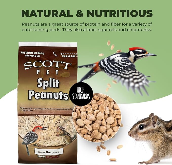 Scott Pet Wild Bird Seed, Peanuts Split (No Shell), 8 lbs Bag, Great Source of Protein and Fiber, Peanuts for Outside Wild Birds