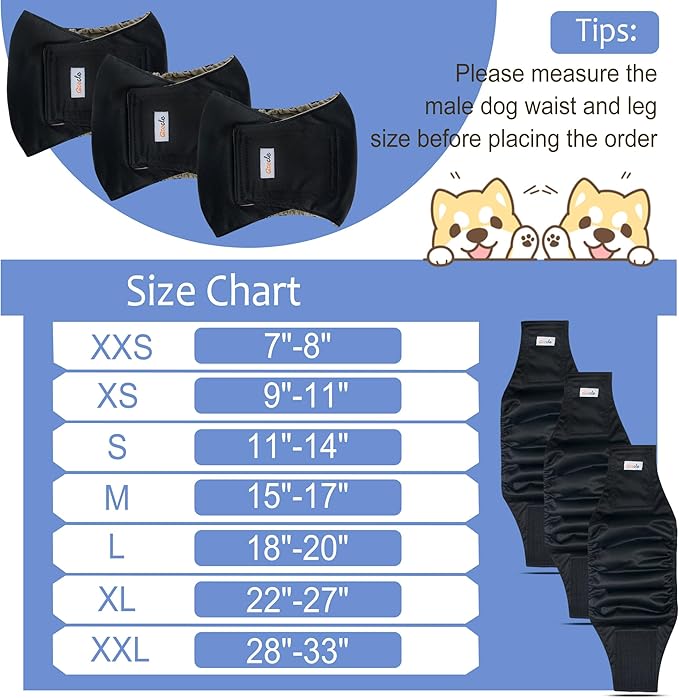 5 Pack Dog Diapers Male Reusable, Premium Belly Bands for Male Dogs, High Absorbing Dog Pee Wraps for Doggie in Incontinence or Excitable Urination and Training Black L