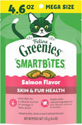 Greenies Cat Treats, Feline Smartbites, Skin & Fur Health, Crunchy and Soft Cat Treats, Salmon Flavor, 4.6 oz. Pack