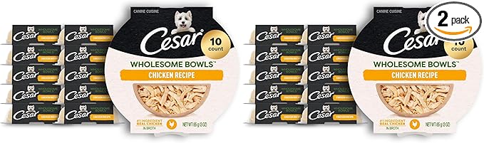 Cesar Wholesome Bowls Adult Wet Dog Food,Chicken,Recipe,Wet Food for Dogs,3 Oz. Bowls,10 Count (Pack of 2)