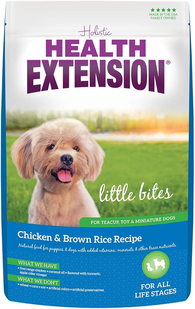 Health Extension Little Bites Dry Dog Food for Toy and Small Breeds, Chicken & Brown Rice Recipe, with Probiotics & Superfoods for Digestion & Coat Health, 4 lb Bag