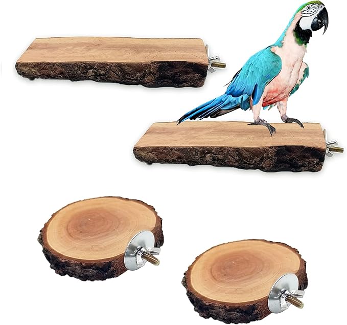 Hamiledyi Wood Bird Perch 4PCS Natural Wooden Stand Platform Parrot Cage Accessories for Budgie Conure Parrot Parakeet Cockatiel Lovebird