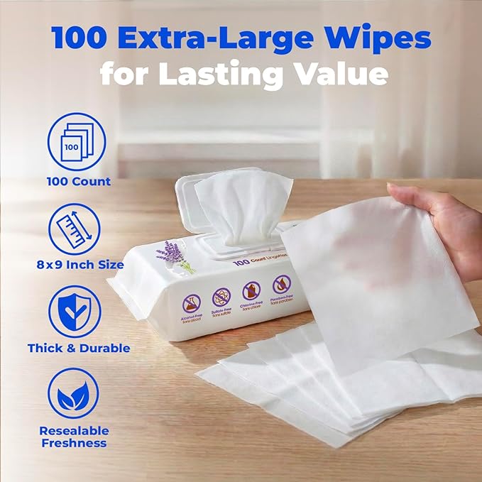 Best Pet Supplies 8" x 9" Large Dog Wipes - Cleaning and Deodorizing for Paws and Coat - Gentle Formula with Lavender Vitamin E for Puppies and Cats - 400 Count