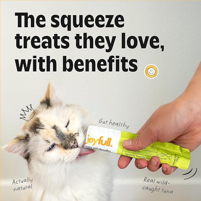 Joyfull Lickable Cat Treats with Prebiotics – Wild-Caught Tuna Squeeze Treats – Supports Digestive Health – 24 Tubes (0.5 oz Each)