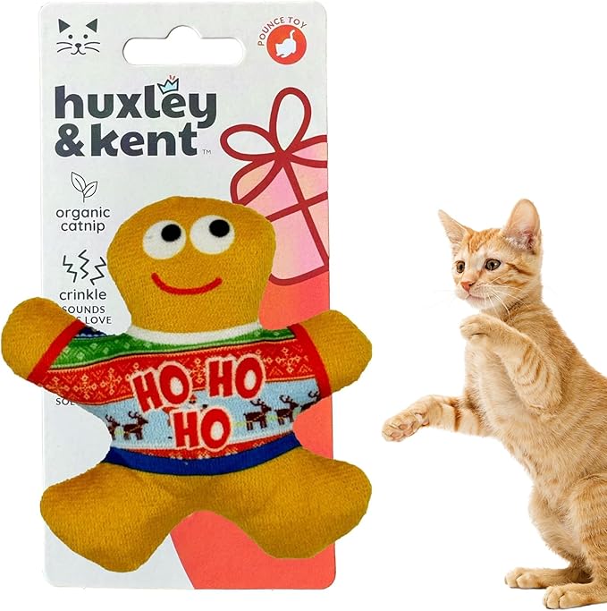 Huxley & Kent Plush Cat Toy - Holiday Interactive Catnip Toy for Cats & Kittens - Soft with Crinkle & Catnip - Fun Indoor Play - Ugly Sweater G-Man