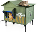 Outdoor Cat House Heated Cat House for Outside with Elevated Base Cat-Attracting Eave Design Feral Stray Shelter Weatherproof in Winter Garage Yard Porch