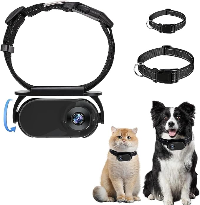 Cat Camera Collar, HD 1080P Dog Collar Camera, 120° Wide Angle Lens, Mini Body Camera Action Camera for Dogs Cats Present Indoor Outdoor, OTG Support (Black)