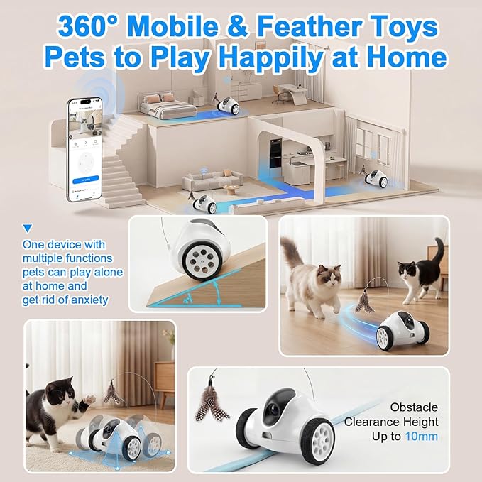 Robot Camera on Wheels 720P Dual Lens,Indoor Movable Security Camera with 2-Way Talk,Bot with Night Vision,Distance Bot App Control for Cats/Dogs/Baby/Elderly