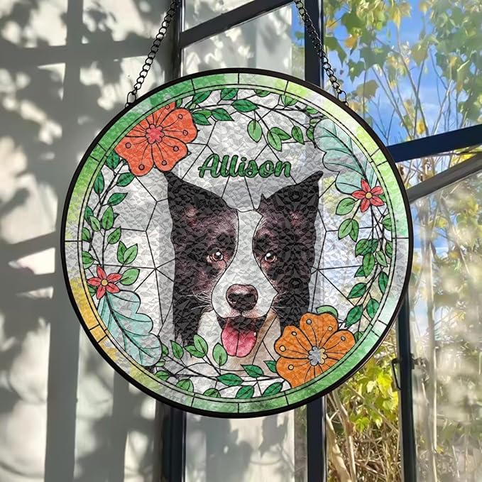 Custom Dog Portrait Stained Glass Catcher, Pet Memorial Stained Glass Photo Catcher, Staineds Glass Dog Memorial, Loss of Dogs Sympathy Gift Personalized, Pet Loss Gifts /9