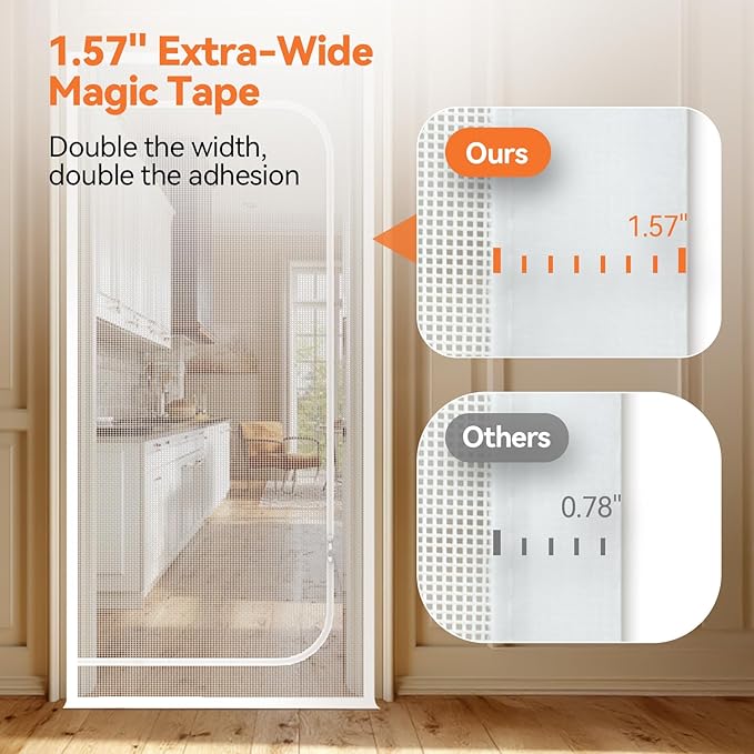 BFNN Cat Screen Door, Extra Tall Cat-Proof Mesh Gate, Fit Door Size 32'' x 80'', Anti-Cat Scratch Mesh with Zipper Closure, for Living Room, Kitchen, Bedroom (White)
