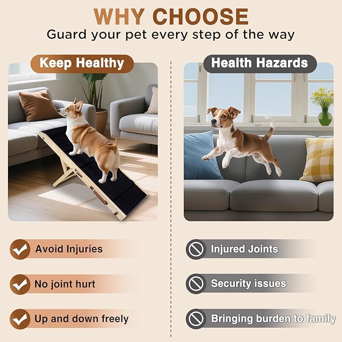2026 Upgraded Dog Ramp for Bed - Foldable Small Large Dog Ramp for Couch - 6 Adjustable Height from 13" to 24" - Portable Pet Stairs with Non-Slip Pad - Pet Ramps Use for Bed Couch Car Up to 120LBS