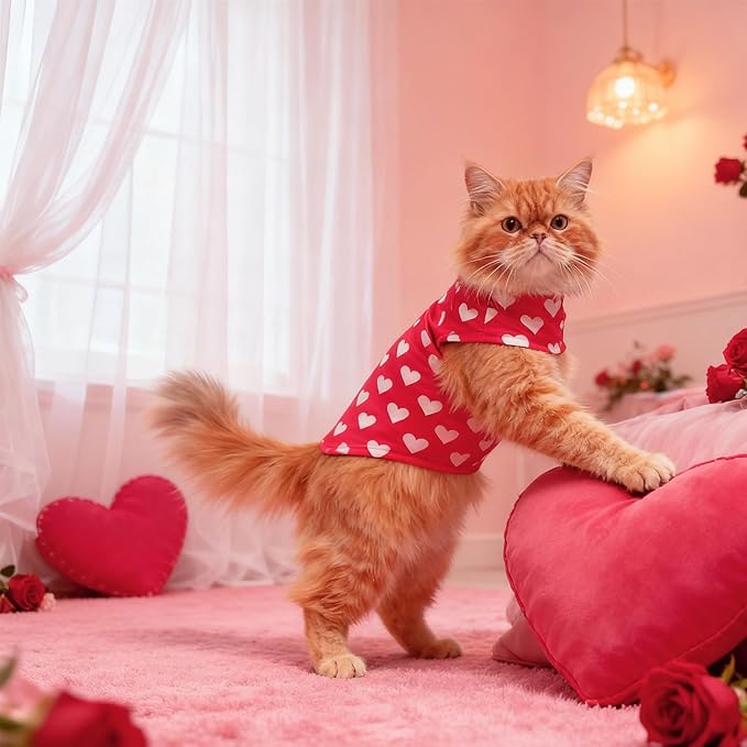 EXPAWLORER Cat Valentines Outfit Sweater - Valentine's Day Sweater for Cats Only Warm Kitten Clothes, Pet Coat Pullover Design, Fleece Sweatshirt Clothing Also for Puppy Small Dogs, Pink Heart M