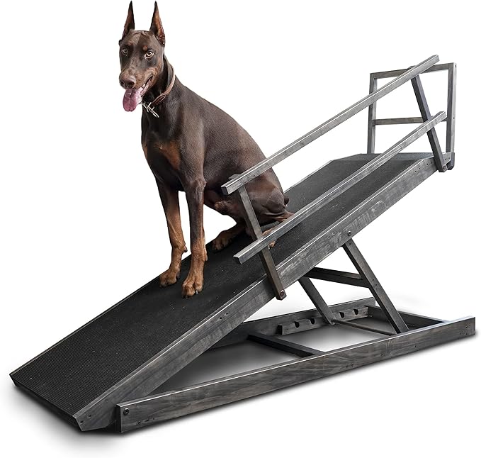 Large Dog Ramp for Bed, by DoggoRamps – Extra Wide Dog Ramp for Large Dogs to Get on High Beds up to 35" Tall – Wide Ramp with Rails, Platform & Non-Slip Grip – Made in N America from Solid Hardwood