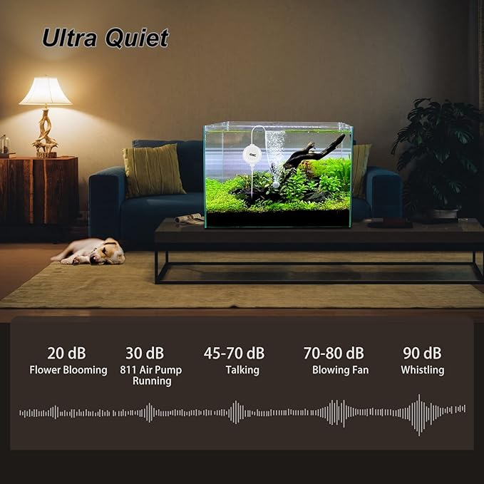 hygger Quiet Aquarium Air Pump 1.5 Watt Energy Saving Mini Oxygen Pump for 1-15 Gallon Fish Tank with Accessories White