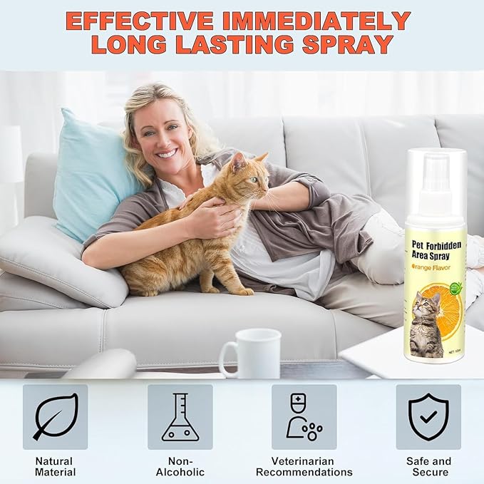 Cat Deterrent Spray – Anti-Scratch Cat Spray 100% Natural, Plant-Based Formula to Stop Scratching, Chewing & Urine Spraying – Indoor Use Safe for Furniture, Pets & Kids – 6.76 oz Orange