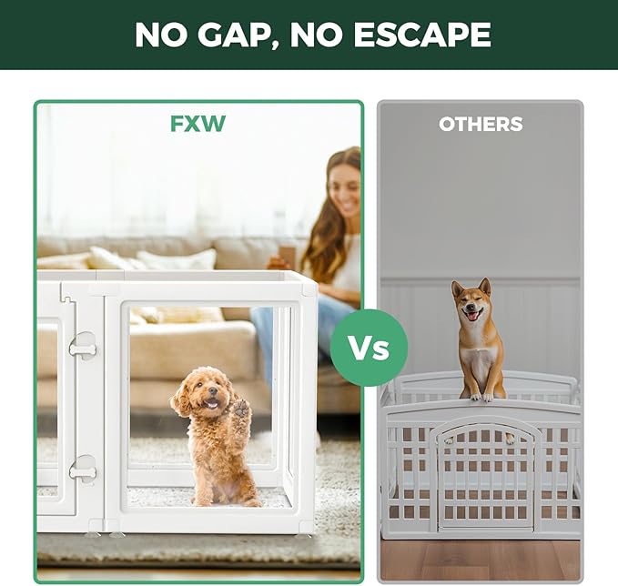 FXW AuraSpace Acrylic Indoor Dog Playpen for Puppies and Small Dogs, 24 Inch, 10 Panels, White
