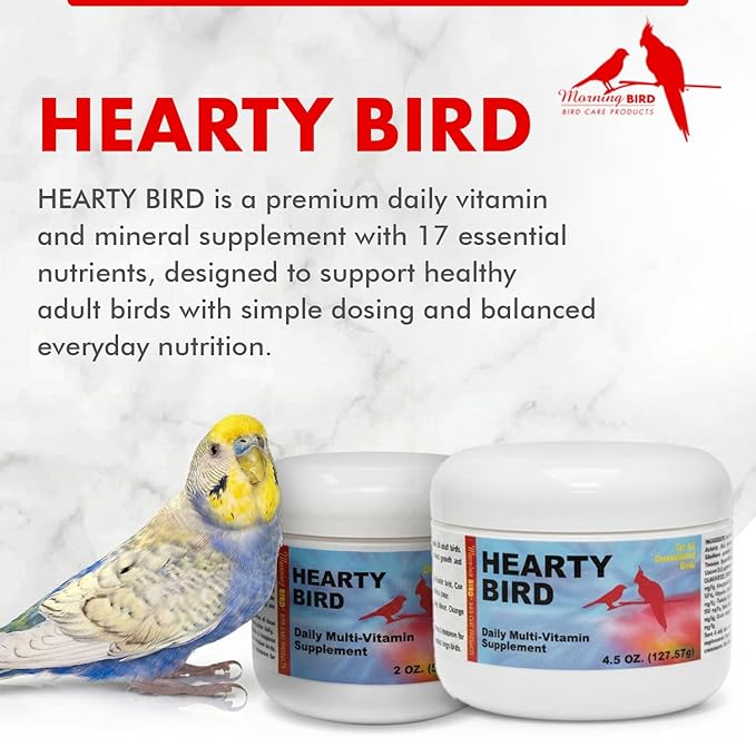 Morning Bird Hearty Bird 4.5 oz oz – Daily Multivitamin Powder for Birds – Energy Support - Healthy Growth – Nutrient Supplement for All Bird Types
